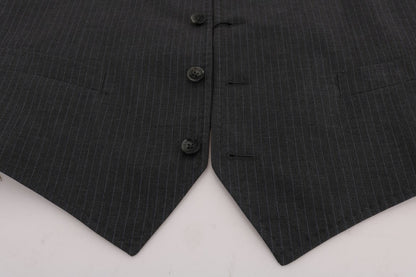 Dolce & Gabbana Elegant Gray Striped Waistcoat Vest - Sandy Store ByNet