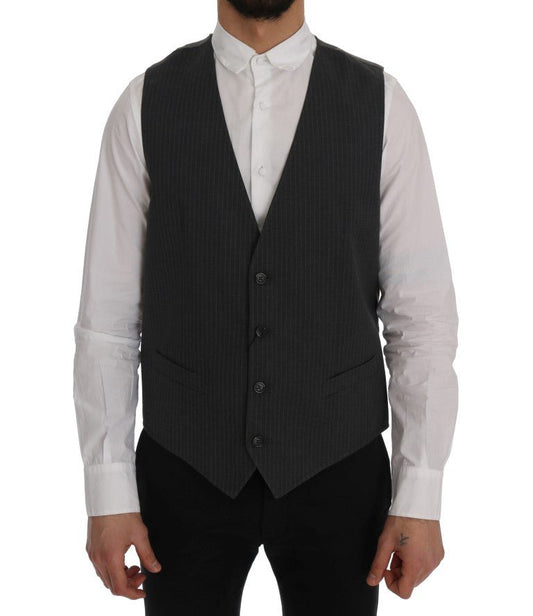 Dolce & Gabbana Elegant Gray Striped Waistcoat Vest - Sandy Store ByNet