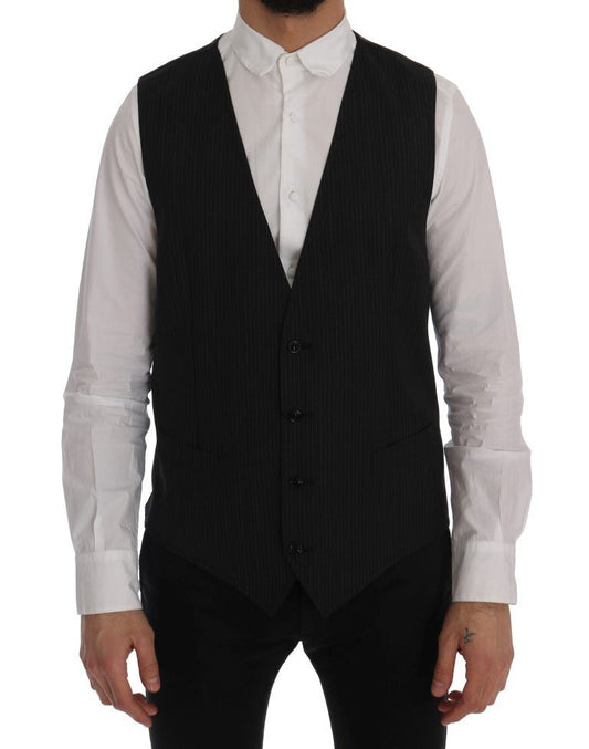 Dolce & Gabbana Elegant Gray Striped Wool Blend Vest - Sandy Store ByNet