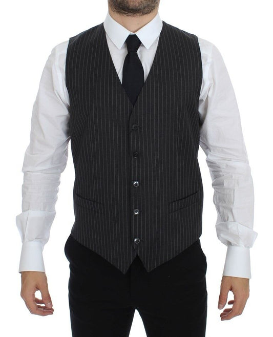 Dolce & Gabbana Elegant Gray Striped Wool Dress Vest - Sandy Store ByNet