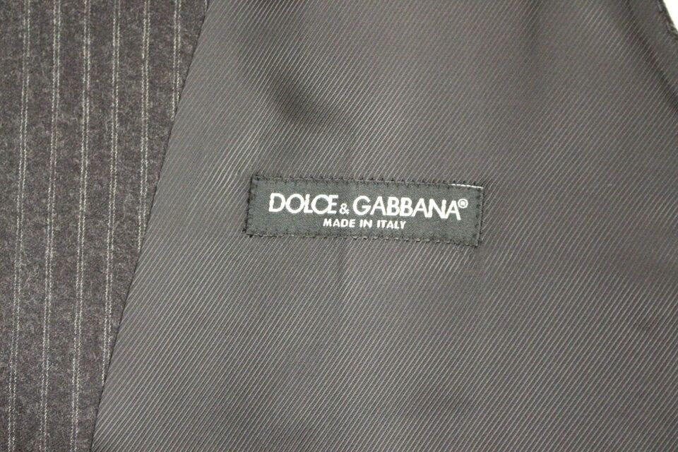 Dolce & Gabbana Elegant Gray Striped Wool Dress Vest - Sandy Store ByNet