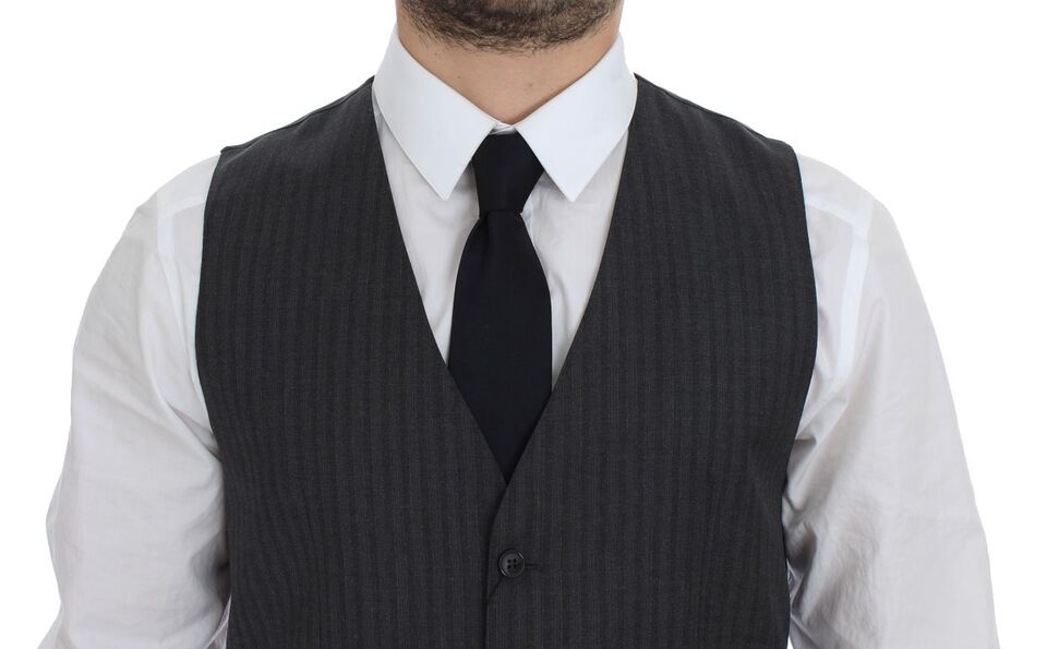 Dolce & Gabbana Elegant Gray Striped Wool Dress Vest - Sandy Store ByNet