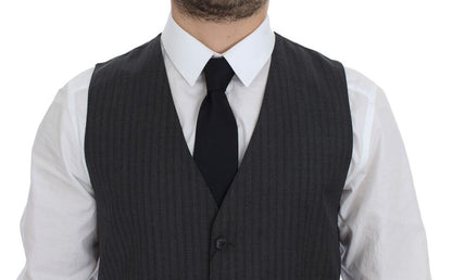 Dolce & Gabbana Elegant Gray Striped Wool Dress Vest - Sandy Store ByNet