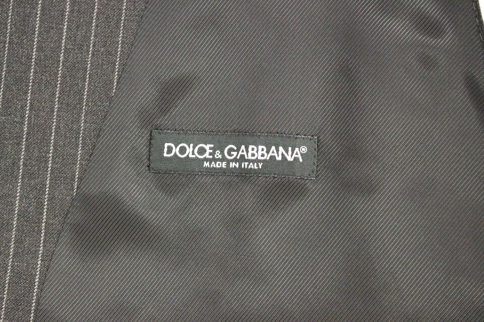 Dolce & Gabbana Elegant Gray Striped Wool Dress Vest - Sandy Store ByNet