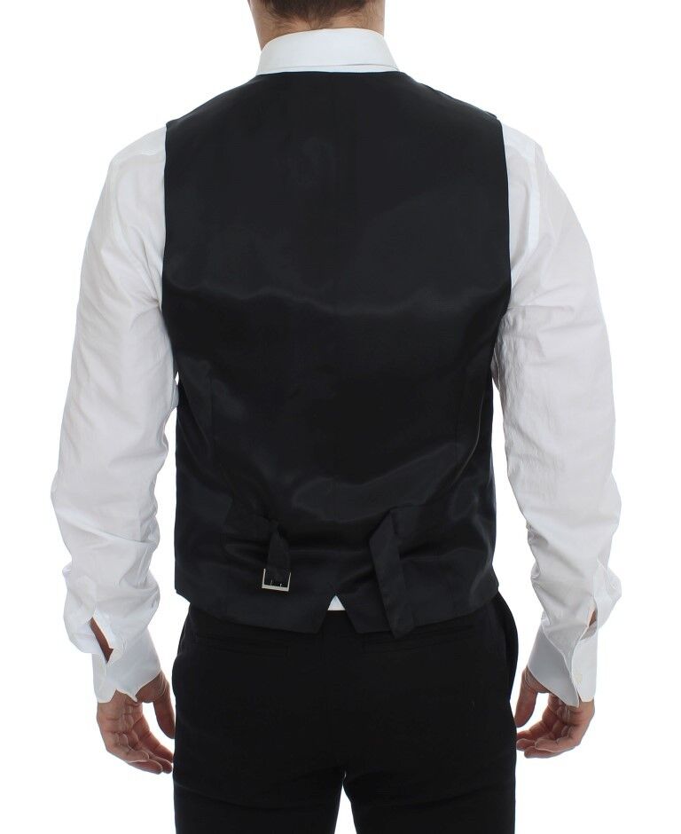 Dolce & Gabbana Elegant Gray Striped Wool Dress Vest - Sandy Store ByNet