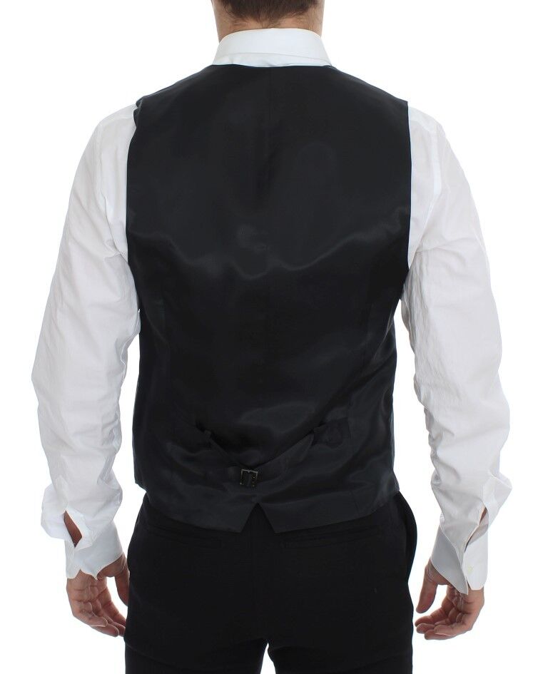 Dolce & Gabbana Elegant Gray Striped Wool Dress Vest - Sandy Store ByNet