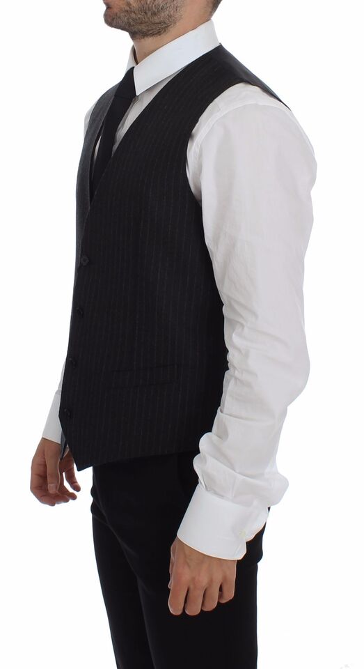 Dolce & Gabbana Elegant Gray Striped Wool Dress Vest - Sandy Store ByNet