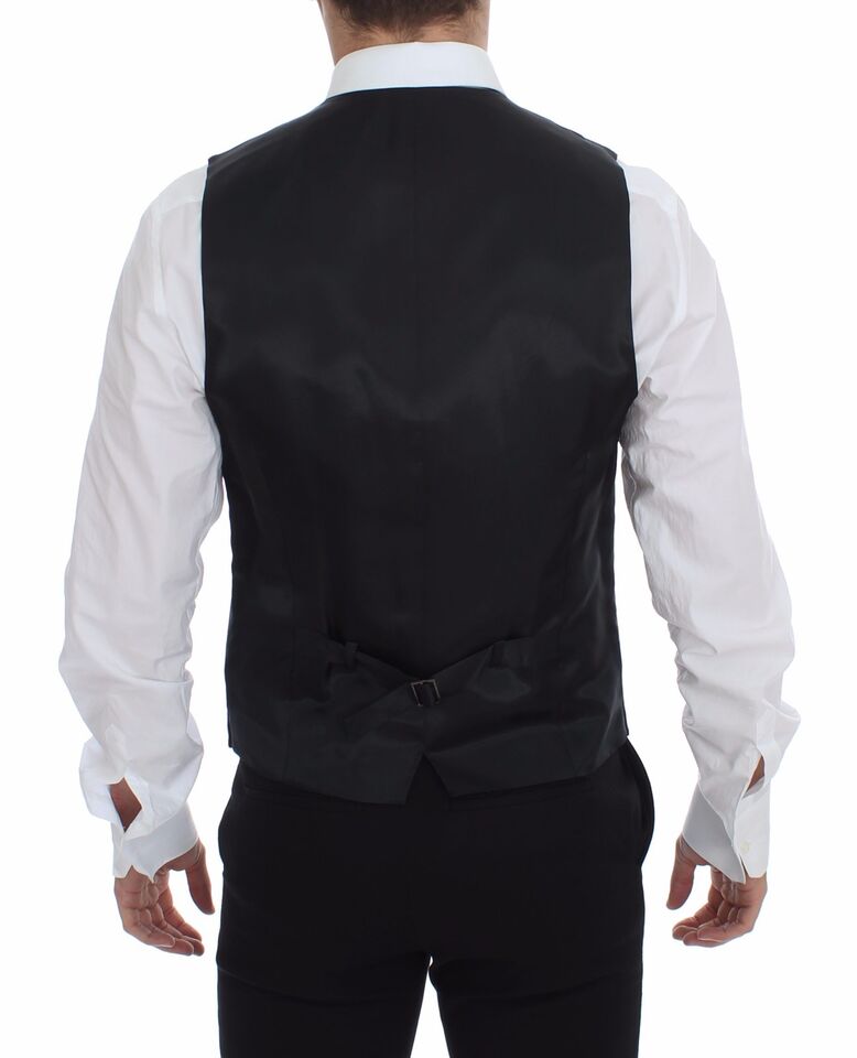 Dolce & Gabbana Elegant Gray Striped Wool Dress Vest - Sandy Store ByNet