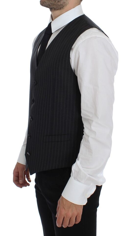 Dolce & Gabbana Elegant Gray Striped Wool Dress Vest - Sandy Store ByNet