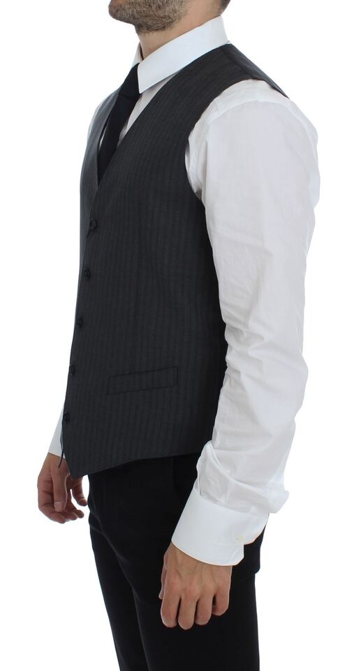 Dolce & Gabbana Elegant Gray Striped Wool Dress Vest - Sandy Store ByNet