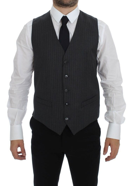 Dolce & Gabbana Elegant Gray Striped Wool Dress Vest - Sandy Store ByNet
