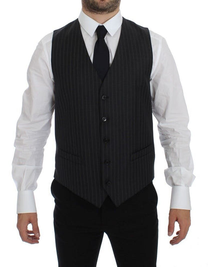 Dolce & Gabbana Elegant Gray Striped Wool Dress Vest - Sandy Store ByNet