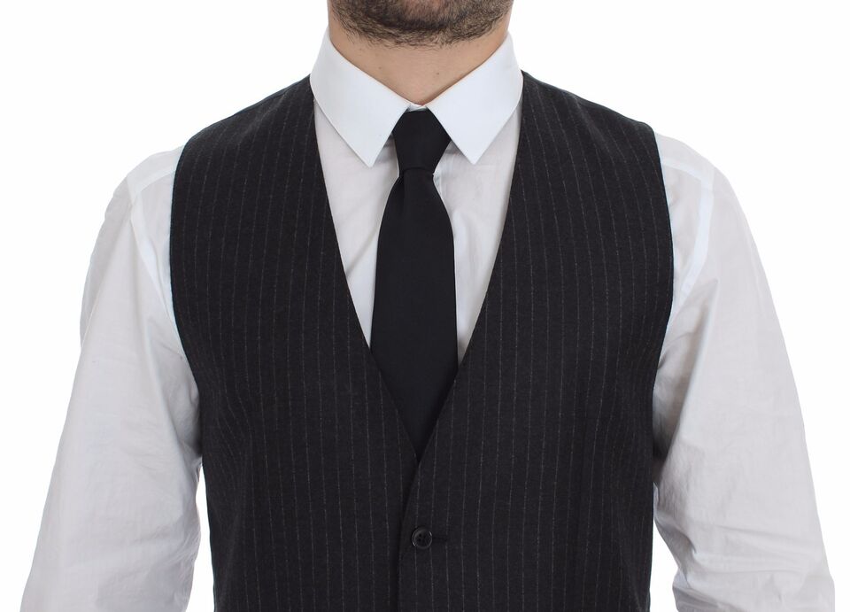 Dolce & Gabbana Elegant Gray Striped Wool Dress Vest - Sandy Store ByNet