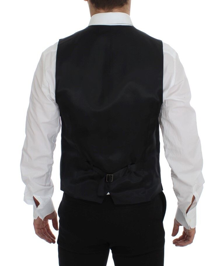 Dolce & Gabbana Elegant Gray Striped Wool Dress Vest - Sandy Store ByNet