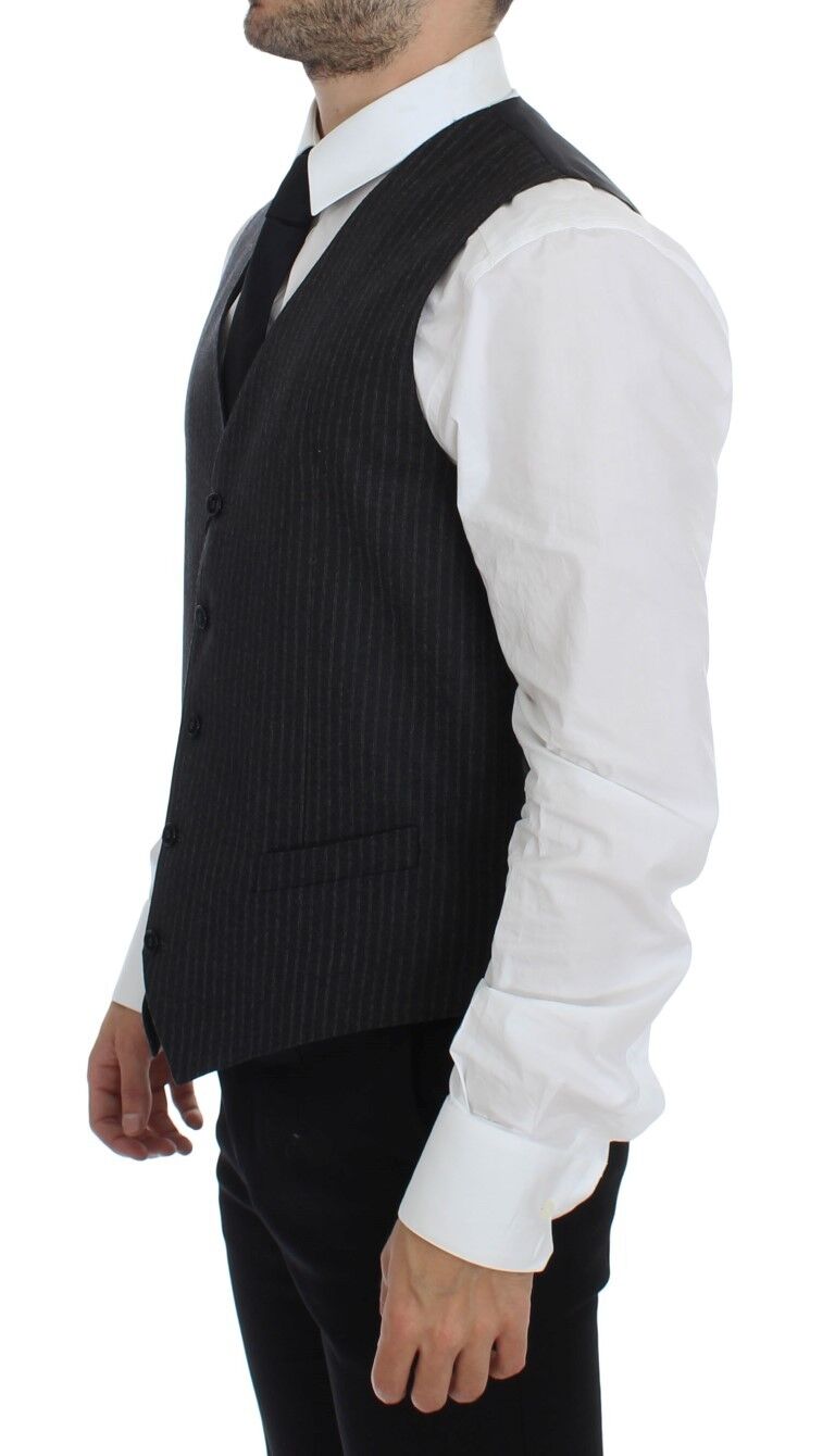 Dolce & Gabbana Elegant Gray Striped Wool Dress Vest - Sandy Store ByNet
