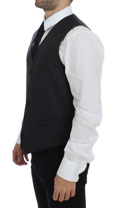 Dolce & Gabbana Elegant Gray Striped Wool Dress Vest - Sandy Store ByNet