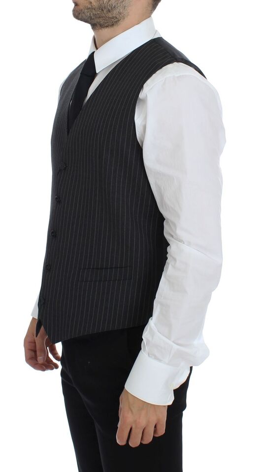 Dolce & Gabbana Elegant Gray Striped Wool Dress Vest - Sandy Store ByNet