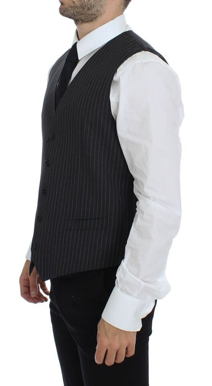 Dolce & Gabbana Elegant Gray Striped Wool Dress Vest - Sandy Store ByNet