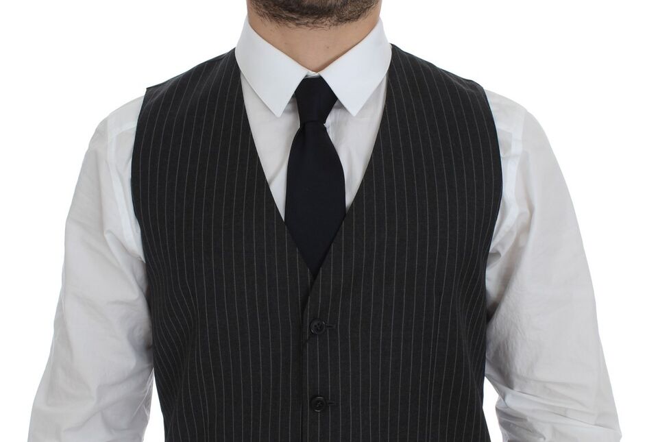 Dolce & Gabbana Elegant Gray Striped Wool Dress Vest - Sandy Store ByNet