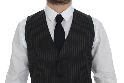 Dolce & Gabbana Elegant Gray Striped Wool Dress Vest - Sandy Store ByNet