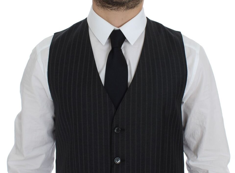 Dolce & Gabbana Elegant Gray Striped Wool Dress Vest - Sandy Store ByNet