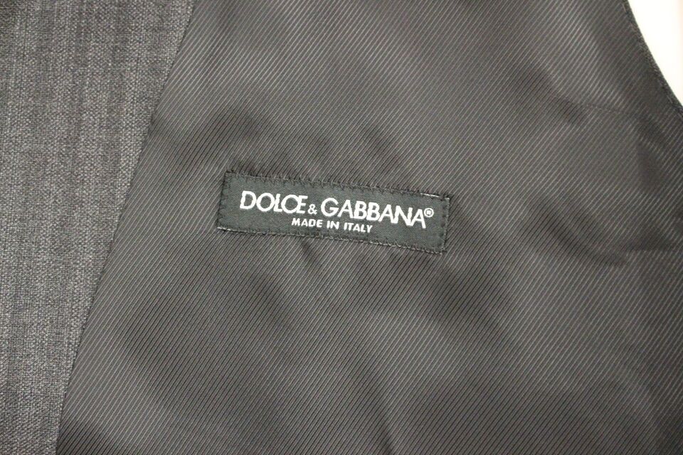 Dolce & Gabbana Elegant Gray Striped Wool Dress Vest - Sandy Store ByNet