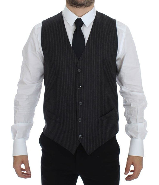Dolce & Gabbana Elegant Gray Striped Wool Dress Vest - Sandy Store ByNet