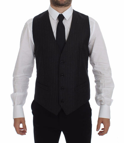 Dolce & Gabbana Elegant Gray Striped Wool Dress Vest - Sandy Store ByNet