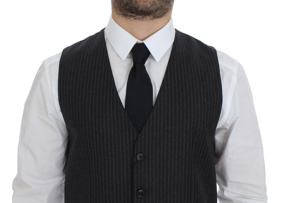 Dolce & Gabbana Elegant Gray Striped Wool Dress Vest - Sandy Store ByNet