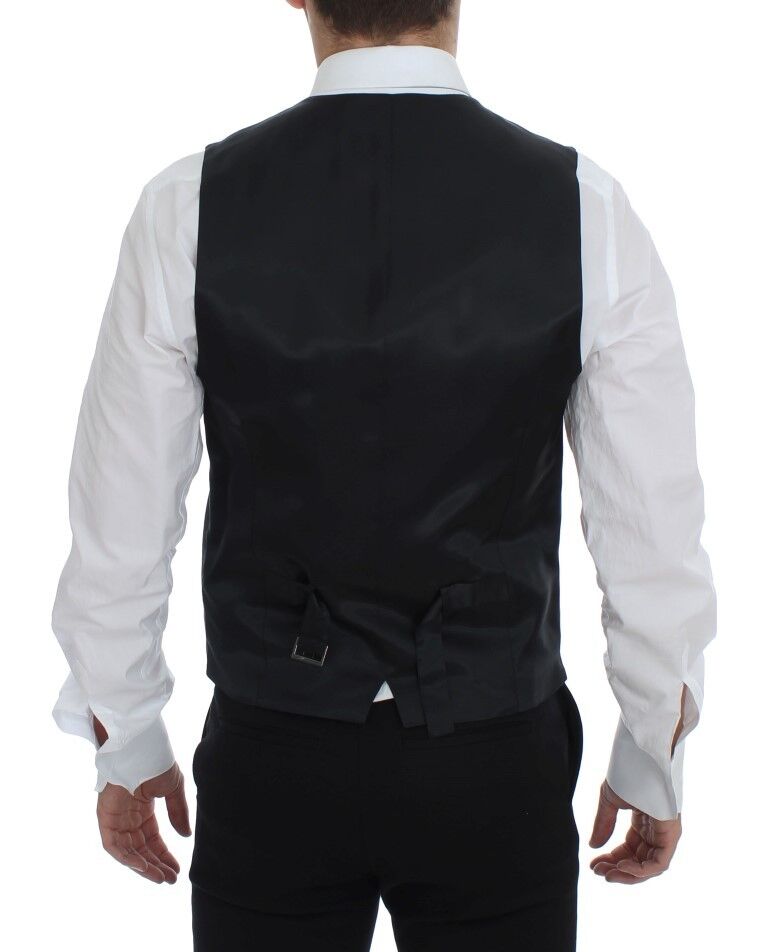 Dolce & Gabbana Elegant Gray Striped Wool Dress Vest - Sandy Store ByNet