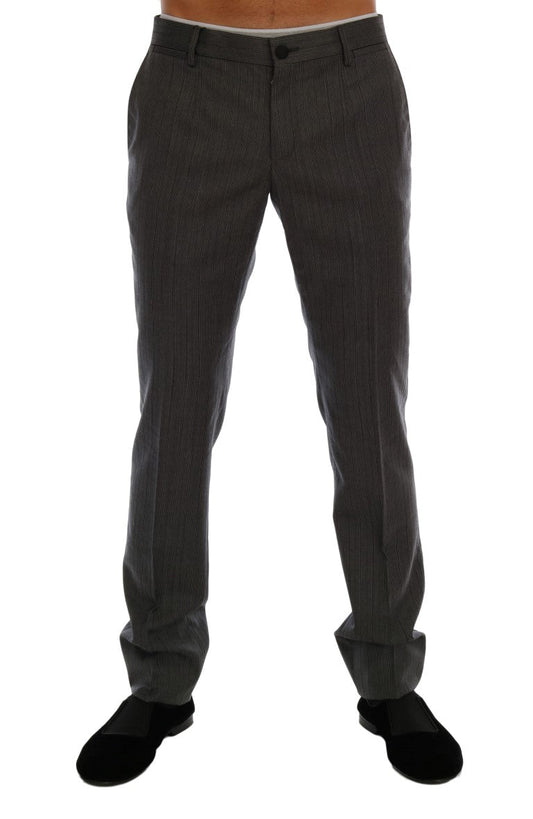 Dolce & Gabbana Elegant Gray Striped Wool Formal Trousers - Sandy Store ByNet
