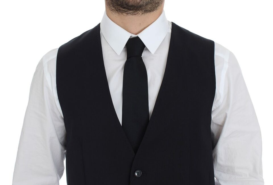 Dolce & Gabbana Elegant Gray Striped Wool - Silk Dress Vest - Sandy Store ByNet