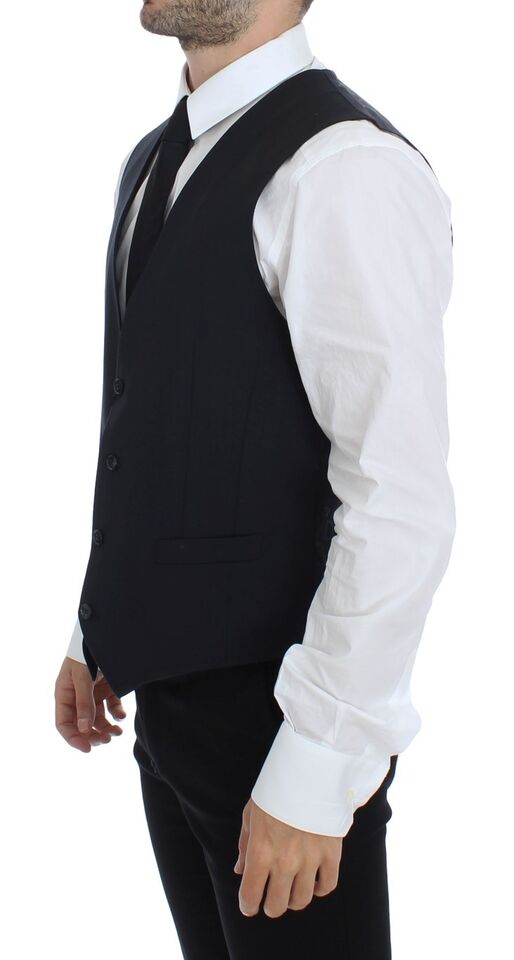 Dolce & Gabbana Elegant Gray Striped Wool - Silk Dress Vest - Sandy Store ByNet