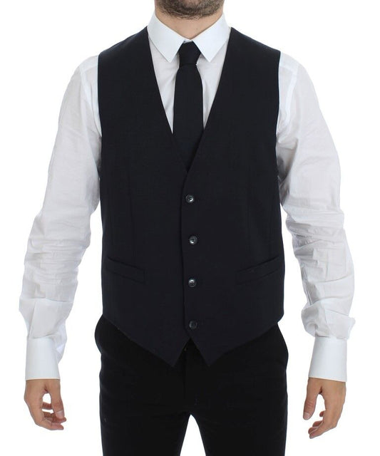 Dolce & Gabbana Elegant Gray Striped Wool - Silk Dress Vest - Sandy Store ByNet
