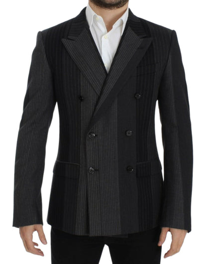 Dolce & Gabbana Elegant Gray Striped Wool Slim Blazer - Sandy Store ByNet