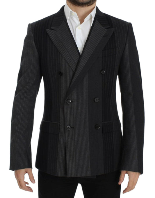 Dolce & Gabbana Elegant Gray Striped Wool Slim Blazer - Sandy Store ByNet
