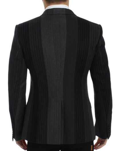 Dolce & Gabbana Elegant Gray Striped Wool Slim Blazer - Sandy Store ByNet