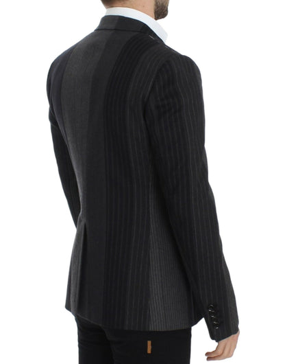 Dolce & Gabbana Elegant Gray Striped Wool Slim Blazer - Sandy Store ByNet