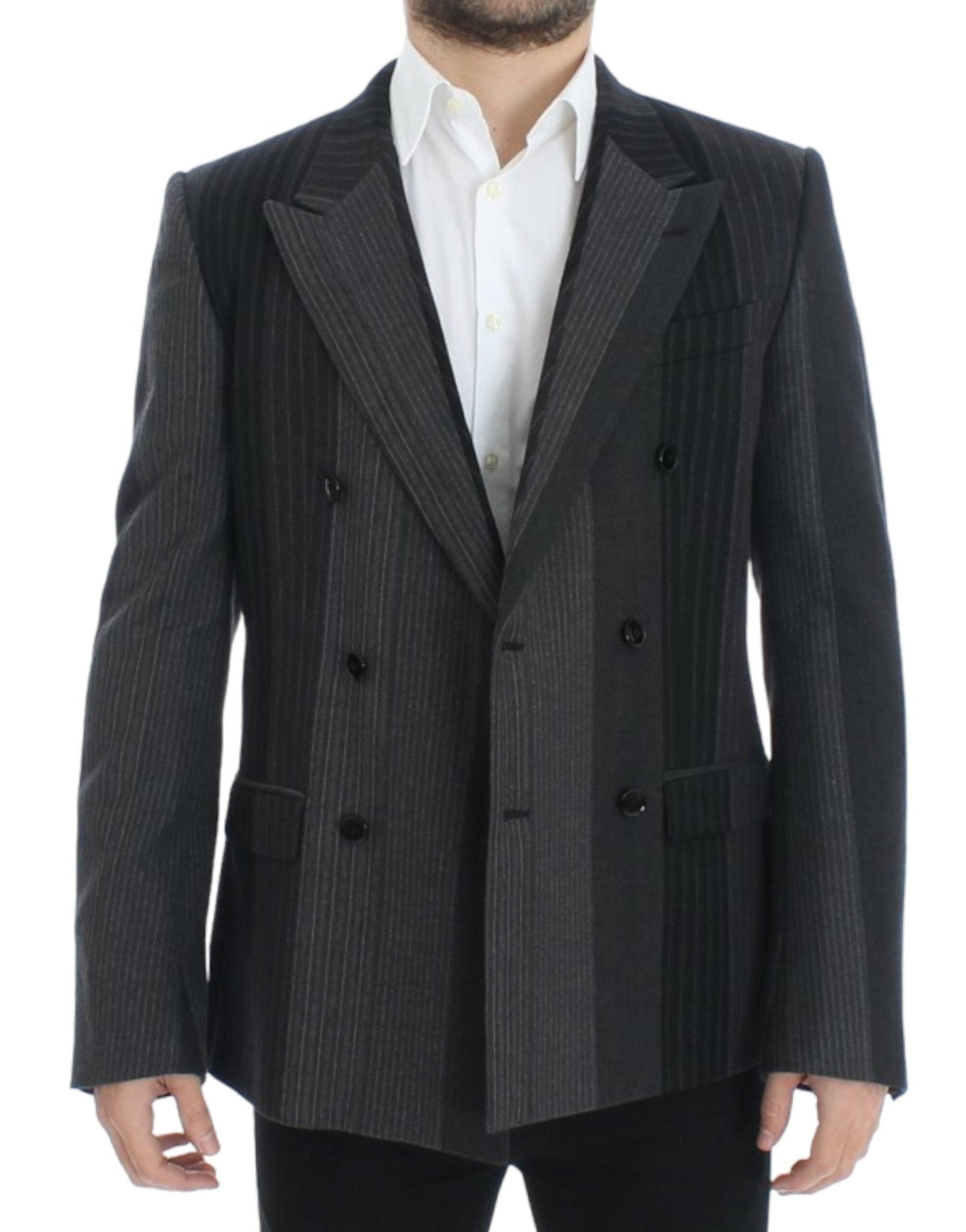 Dolce & Gabbana Elegant Gray Striped Wool Slim Blazer - Sandy Store ByNet