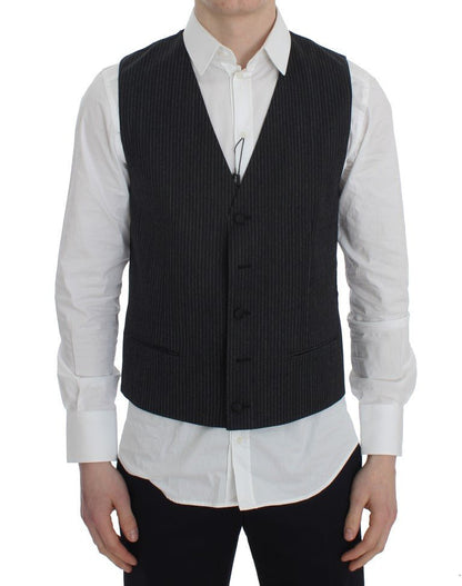 Dolce & Gabbana Elegant Gray Striped Wool Vest - Sandy Store ByNet