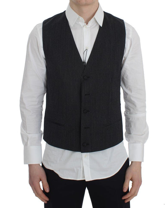 Dolce & Gabbana Elegant Gray Striped Wool Vest - Sandy Store ByNet