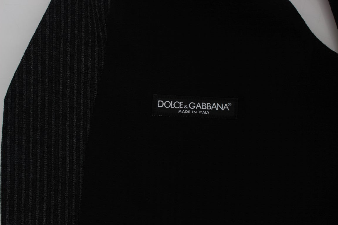 Dolce & Gabbana Elegant Gray Striped Wool Vest - Sandy Store ByNet