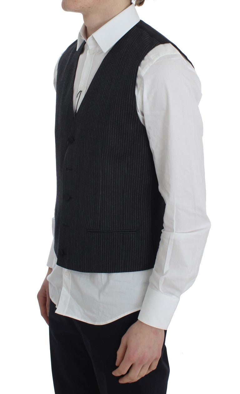 Dolce & Gabbana Elegant Gray Striped Wool Vest - Sandy Store ByNet