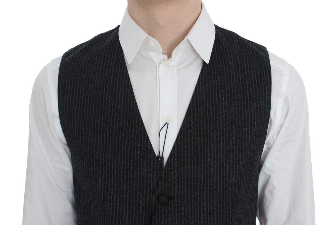 Dolce & Gabbana Elegant Gray Striped Wool Vest - Sandy Store ByNet