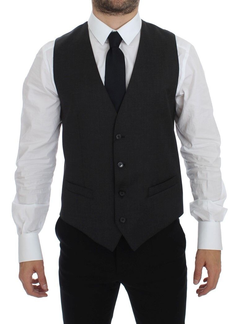 Dolce & Gabbana Elegant Gray Wool Formal Dress Vest - Sandy Store ByNet