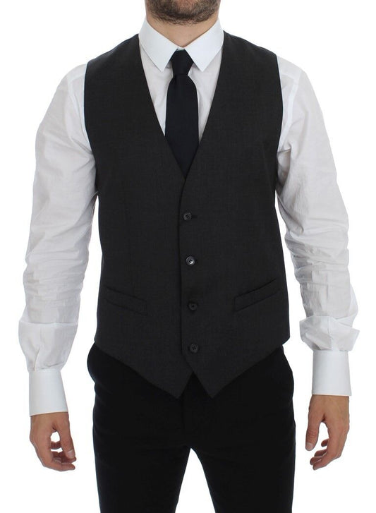 Dolce & Gabbana Elegant Gray Wool Formal Dress Vest - Sandy Store ByNet