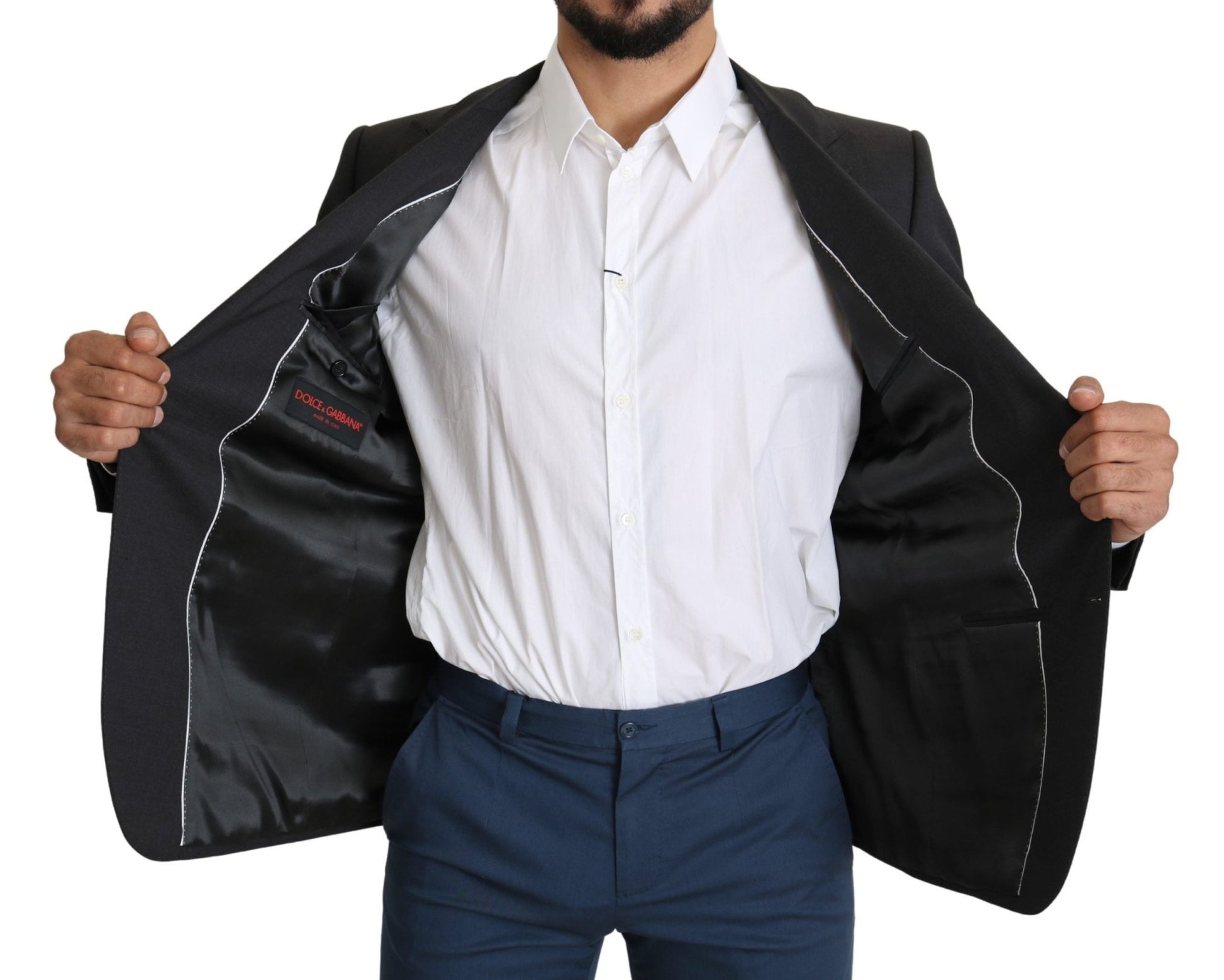 Dolce & Gabbana Elegant Gray Wool Silk Blend Slim Fit Blazer - Sandy Store ByNet