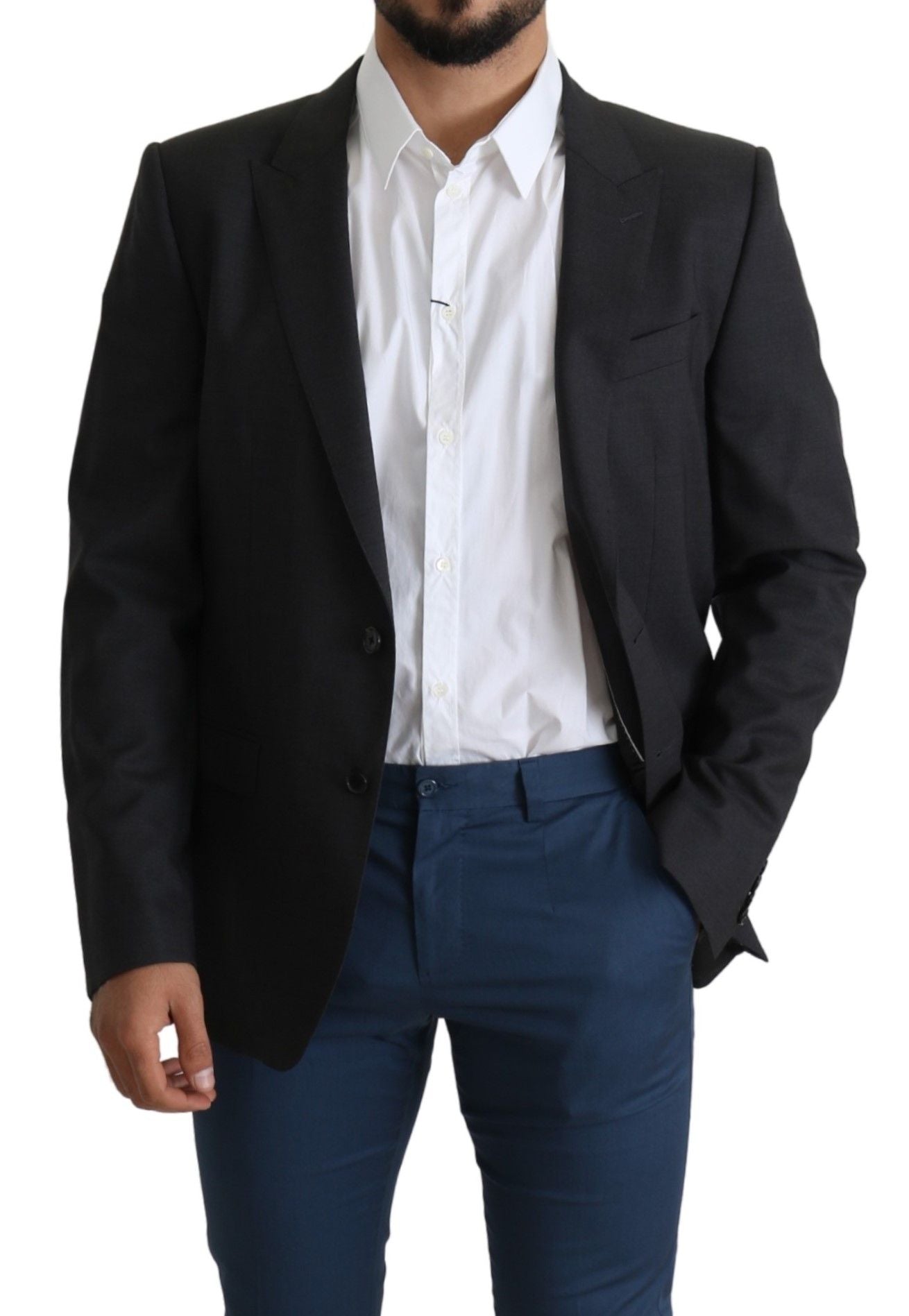 Dolce & Gabbana Elegant Gray Wool Silk Blend Slim Fit Blazer - Sandy Store ByNet