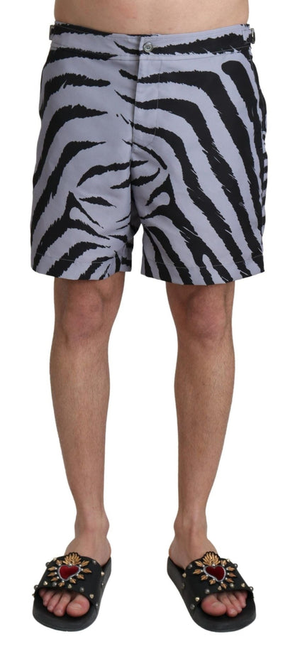 Dolce & Gabbana Elegant Gray Zebra Print Swim Trunks - Sandy Store ByNet