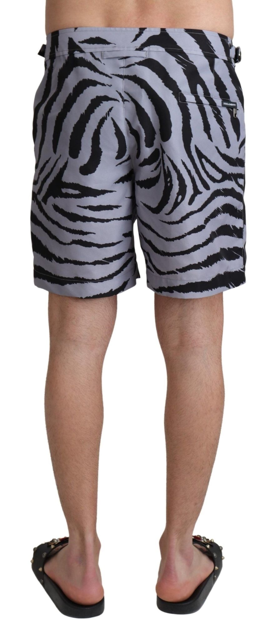 Dolce & Gabbana Elegant Gray Zebra Print Swim Trunks - Sandy Store ByNet